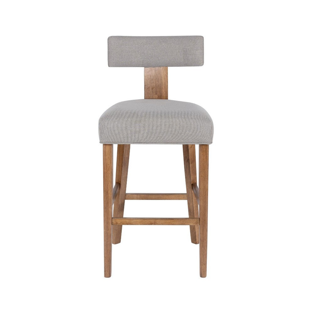 Tely Barstool Chair w Light Gray T Back | Natural Brown Wood Frame
