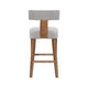 Tely Barstool Chair w Light Gray T Back | Natural Brown Wood Frame