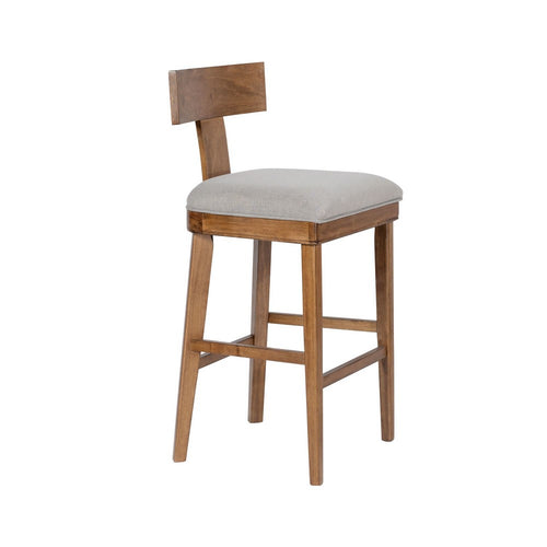 Hery Barstool Chair w Wood T Back Design | Light Gray Cushioned Seat