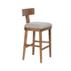 Hery Barstool Chair w Wood T Back Design | Light Gray Cushioned Seat