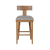Hery Barstool Chair w Wood T Back Design | Light Gray Cushioned Seat