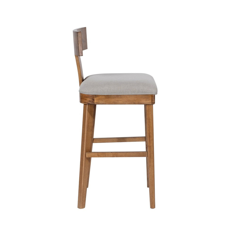 Hery Barstool Chair w Wood T Back Design | Light Gray Cushioned Seat