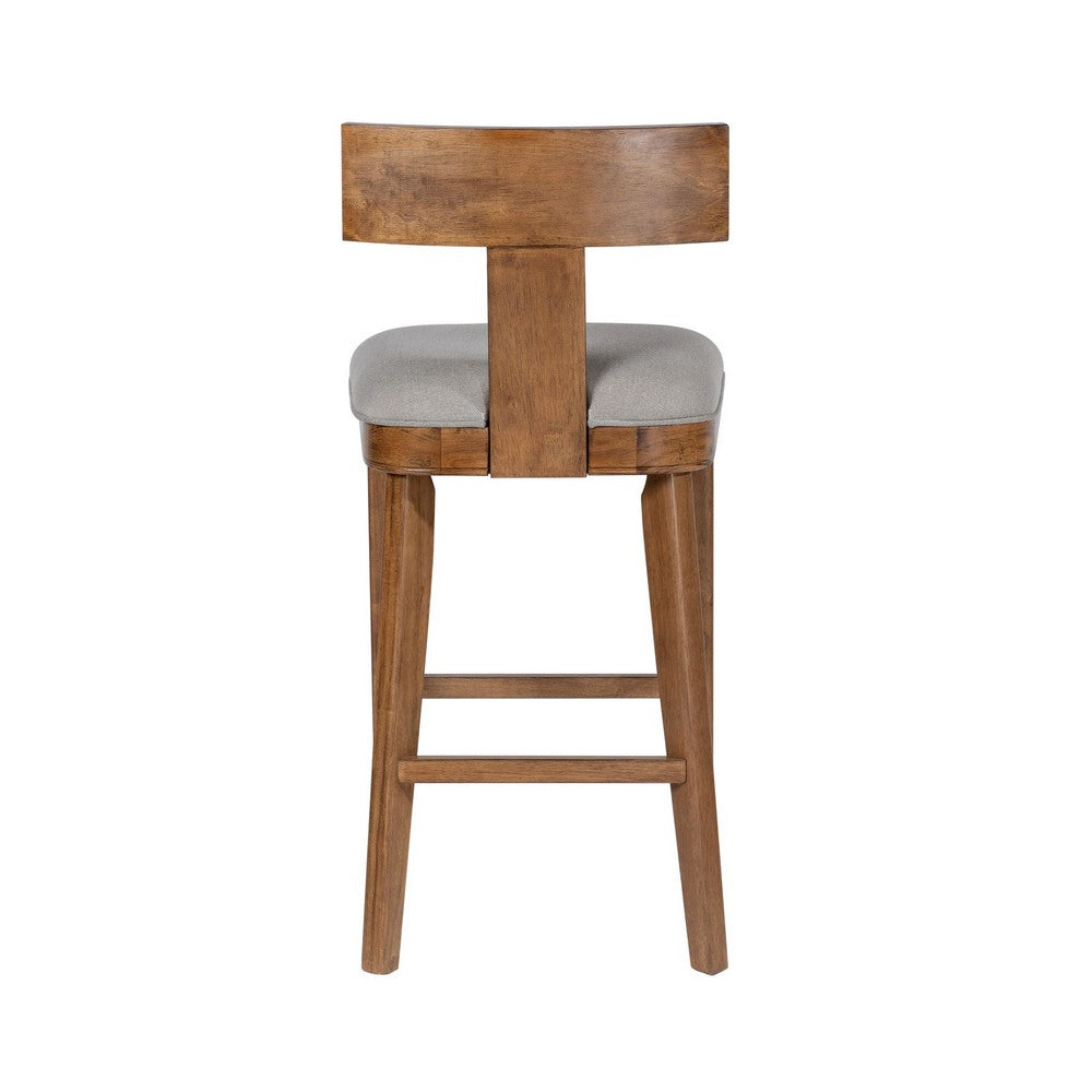 Hery Barstool Chair w Wood T Back Design | Light Gray Cushioned Seat