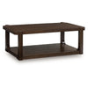 Kemu Coffee Table | 50" Rectangular Top w Lower Shelf | Dark Brown