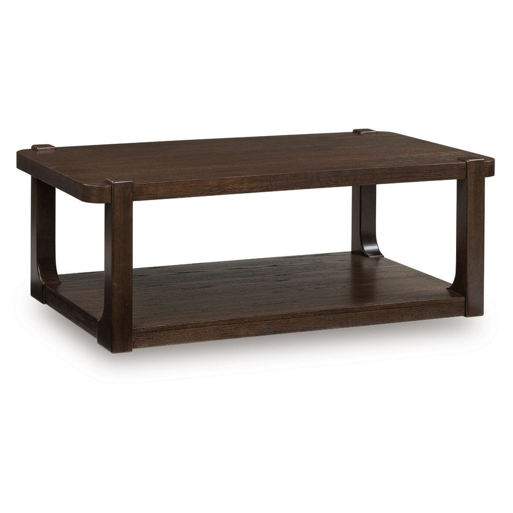 Kemu Coffee Table | 50" Rectangular Top w Lower Shelf | Dark Brown