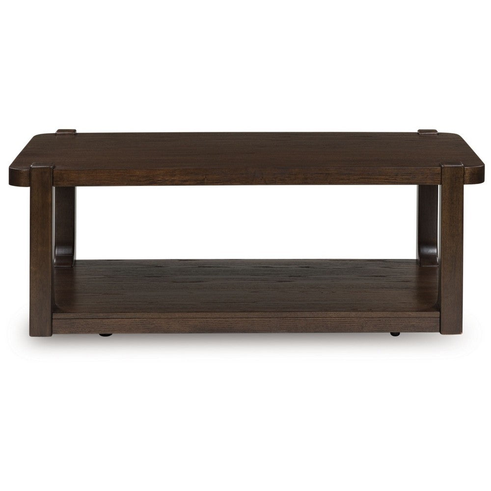 Kemu Coffee Table | 50" Rectangular Top w Lower Shelf | Dark Brown