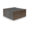 Kio Coffee Table | 40" Square Faux Cement Top & 8 Drawers | Brown