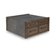 Kio Coffee Table | 40" Square Faux Cement Top & 8 Drawers | Brown