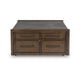 Kio Coffee Table | 40" Square Faux Cement Top & 8 Drawers | Brown
