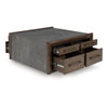 Kio Coffee Table | 40" Square Faux Cement Top & 8 Drawers | Brown