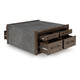 Kio Coffee Table | 40" Square Faux Cement Top & 8 Drawers | Brown