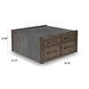 Kio Coffee Table | 40" Square Faux Cement Top & 8 Drawers | Brown