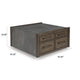Kio Coffee Table | 40" Square Faux Cement Top & 8 Drawers | Brown