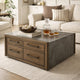 Kio Coffee Table | 40" Square Faux Cement Top & 8 Drawers | Brown