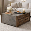 Kio Coffee Table | 40" Square Faux Cement Top & 8 Drawers | Brown