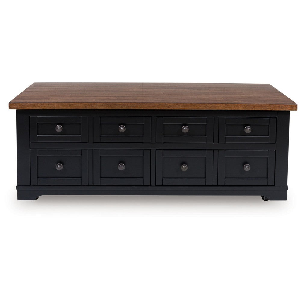 Fleur Coffee Table | 52" Brown Wood Lift Top | 2 Drawer | Satin Black