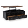 Fleur Coffee Table | 52" Brown Wood Lift Top | 2 Drawer | Satin Black