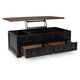 Fleur Coffee Table | 52" Brown Wood Lift Top | 2 Drawer | Satin Black