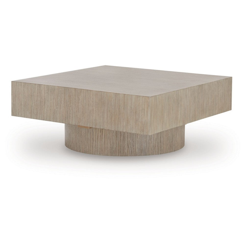 Jery Coffee Table | 42" Square Top | Solid Round Base | Grayish Brown
