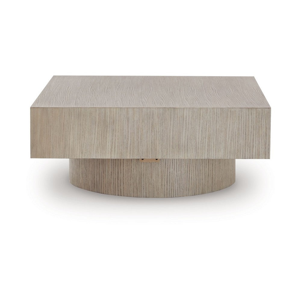 Jery Coffee Table | 42" Square Top | Solid Round Base | Grayish Brown