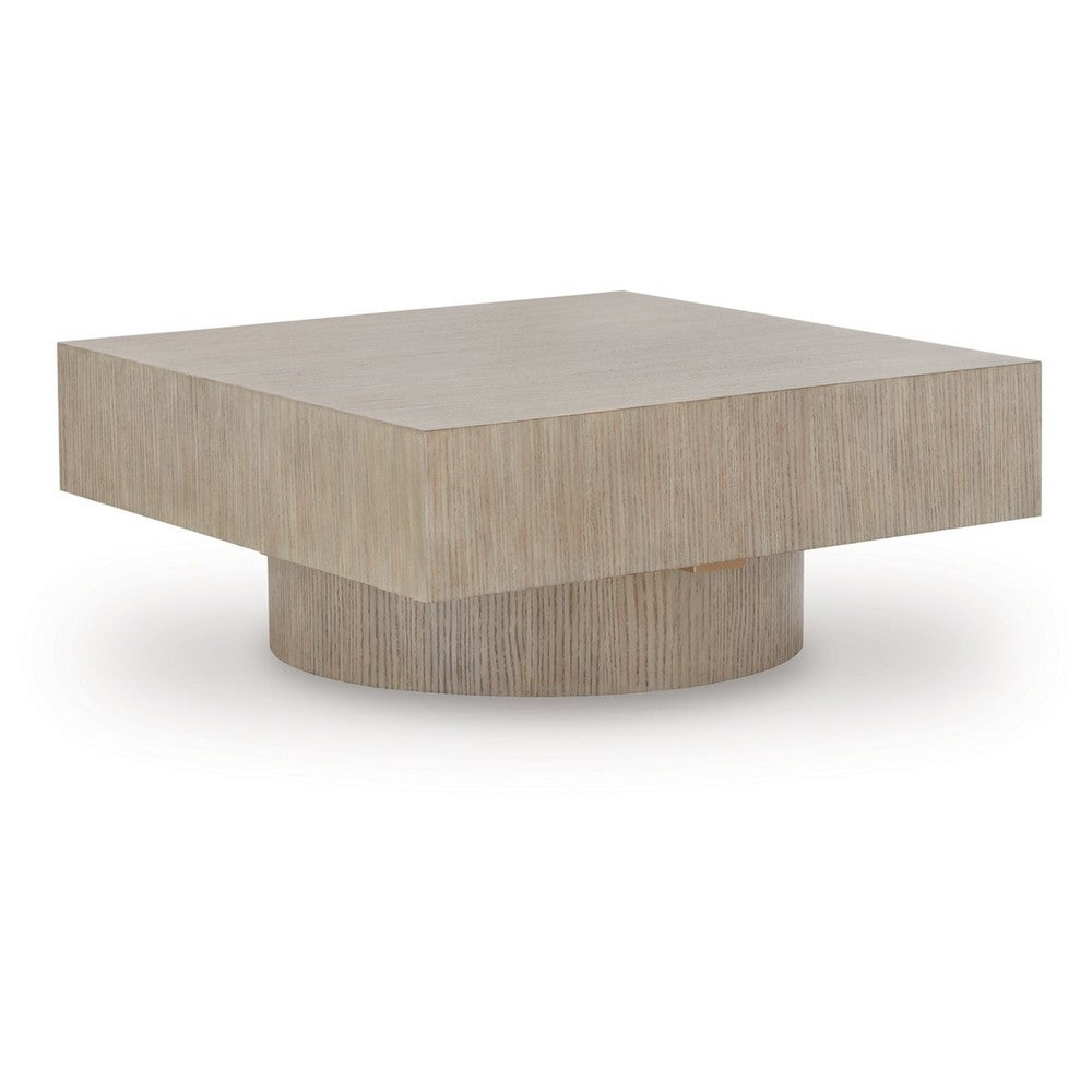 Jery Coffee Table | 42" Square Top | Solid Round Base | Grayish Brown