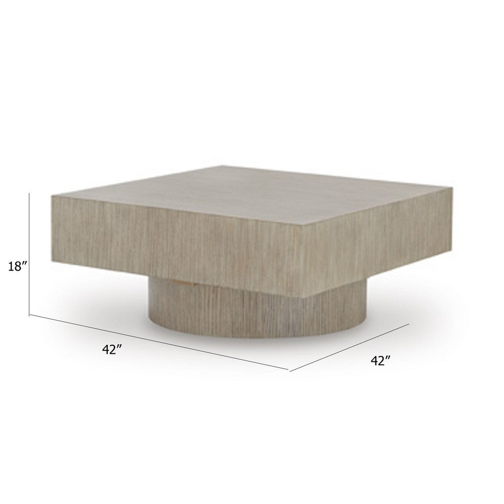 Jery Coffee Table | 42" Square Top | Solid Round Base | Grayish Brown