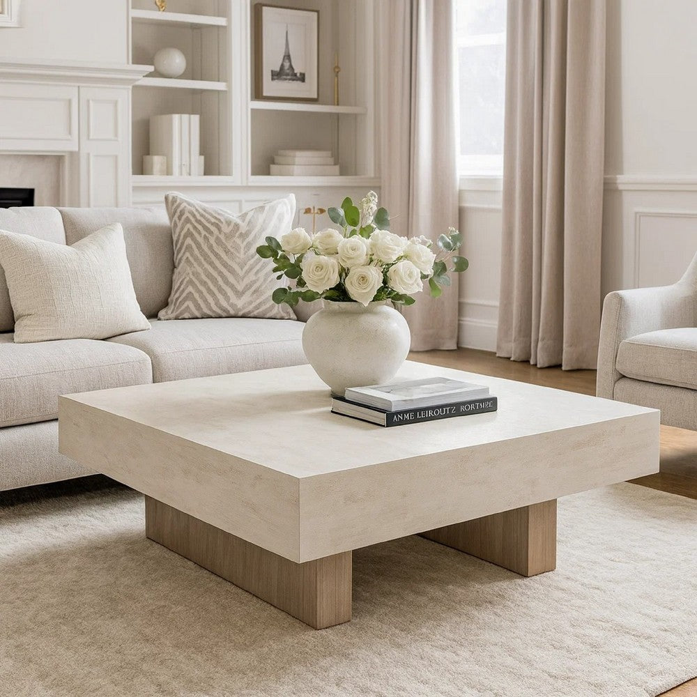 Laina Coffee Table | 42" Square Top | Wide Panel Legs | Grayish Brown