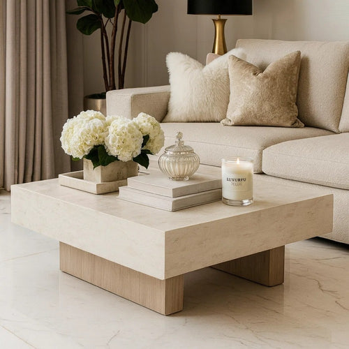 Laina Coffee Table | 42" Square Top | Wide Panel Legs | Grayish Brown
