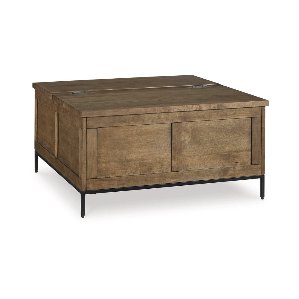 Tory Coffee Table | 36" Square Brown Lift Top | Black Steel Legs