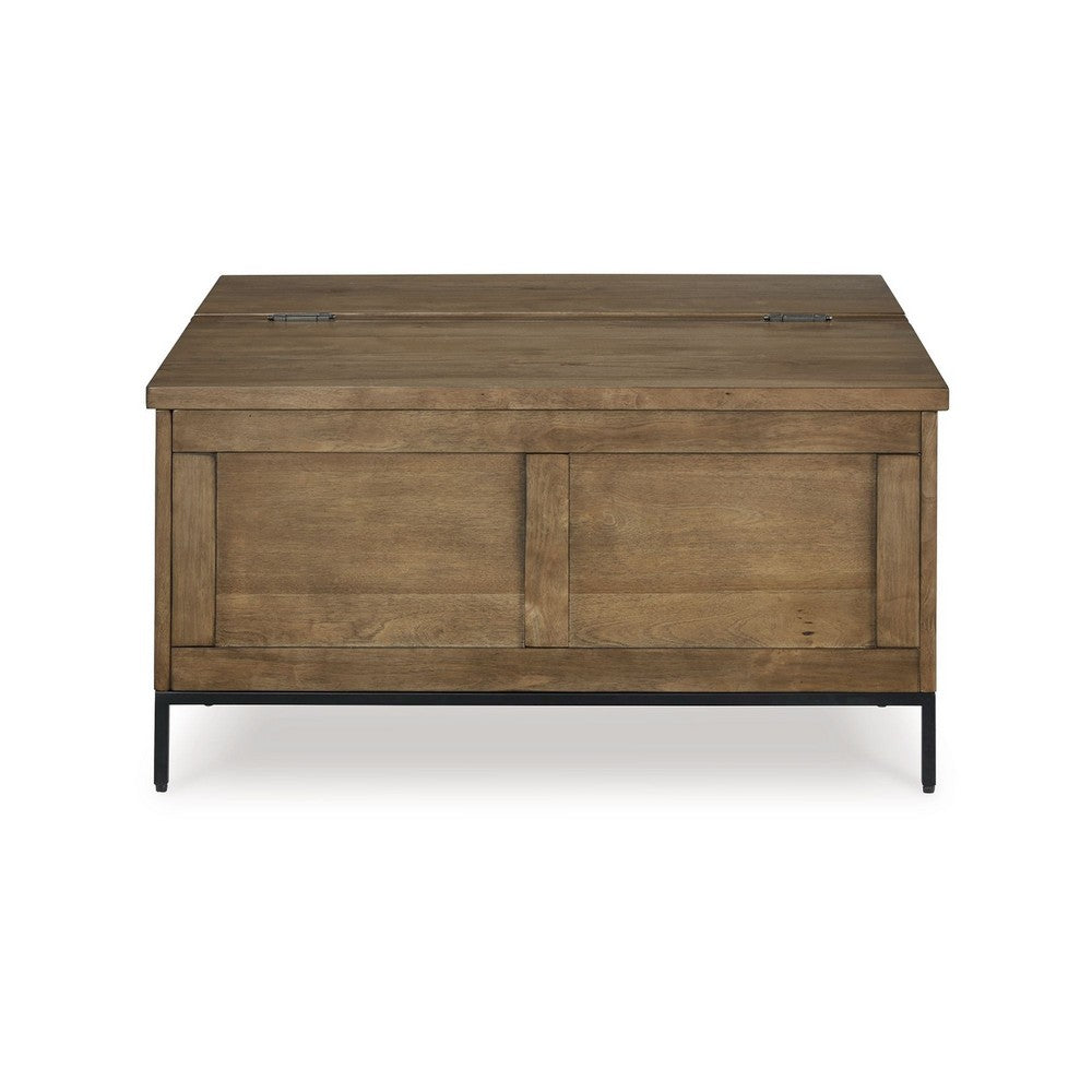 Tory Coffee Table | 36" Square Brown Lift Top | Black Steel Legs