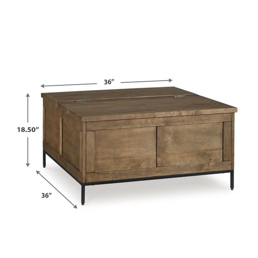 Tory Coffee Table | 36" Square Brown Lift Top | Black Steel Legs