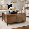 Tory Coffee Table | 36" Square Brown Lift Top | Black Steel Legs