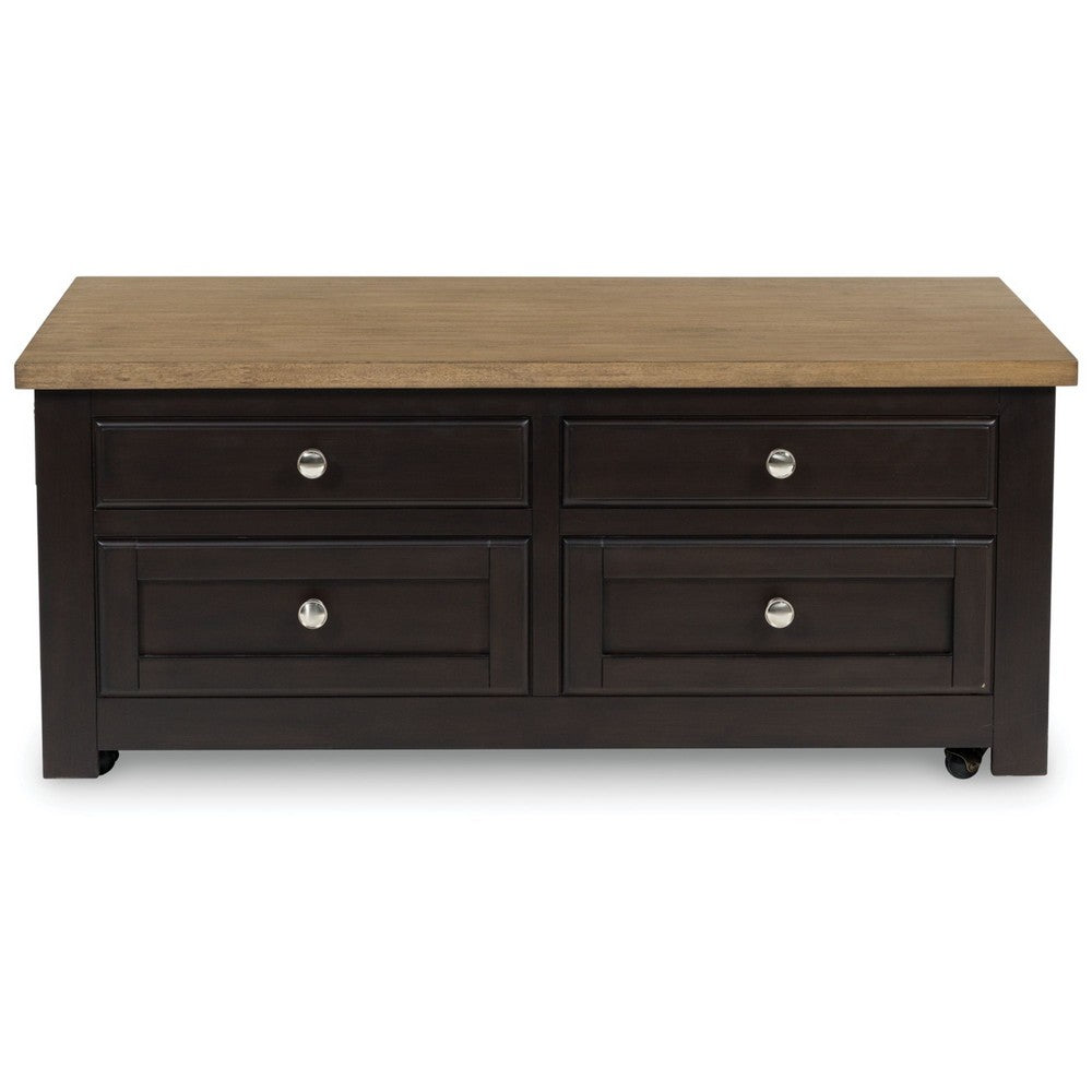 Zory Coffee Table | 46" Rectangular Lift Top | 4 Drawers | Brown