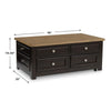 Zory Coffee Table | 46" Rectangular Lift Top | 4 Drawers | Brown
