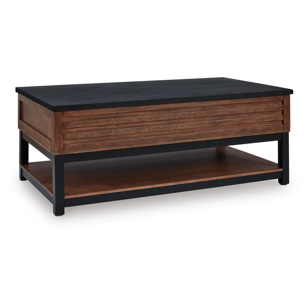 Kely Coffee Table | 48" Rectangular Lift Top | Lower Shelf | Brown