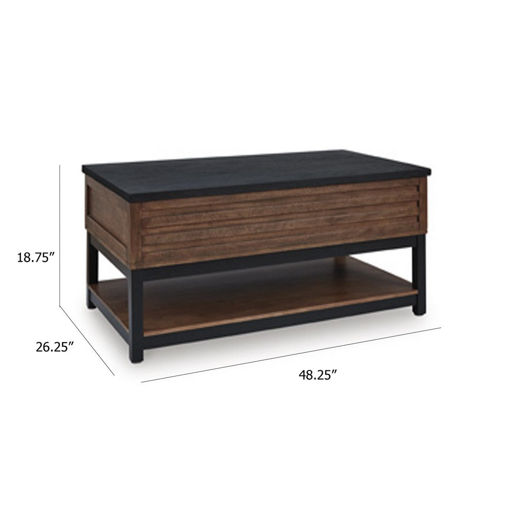 Kely Coffee Table | 48" Rectangular Lift Top | Lower Shelf | Brown