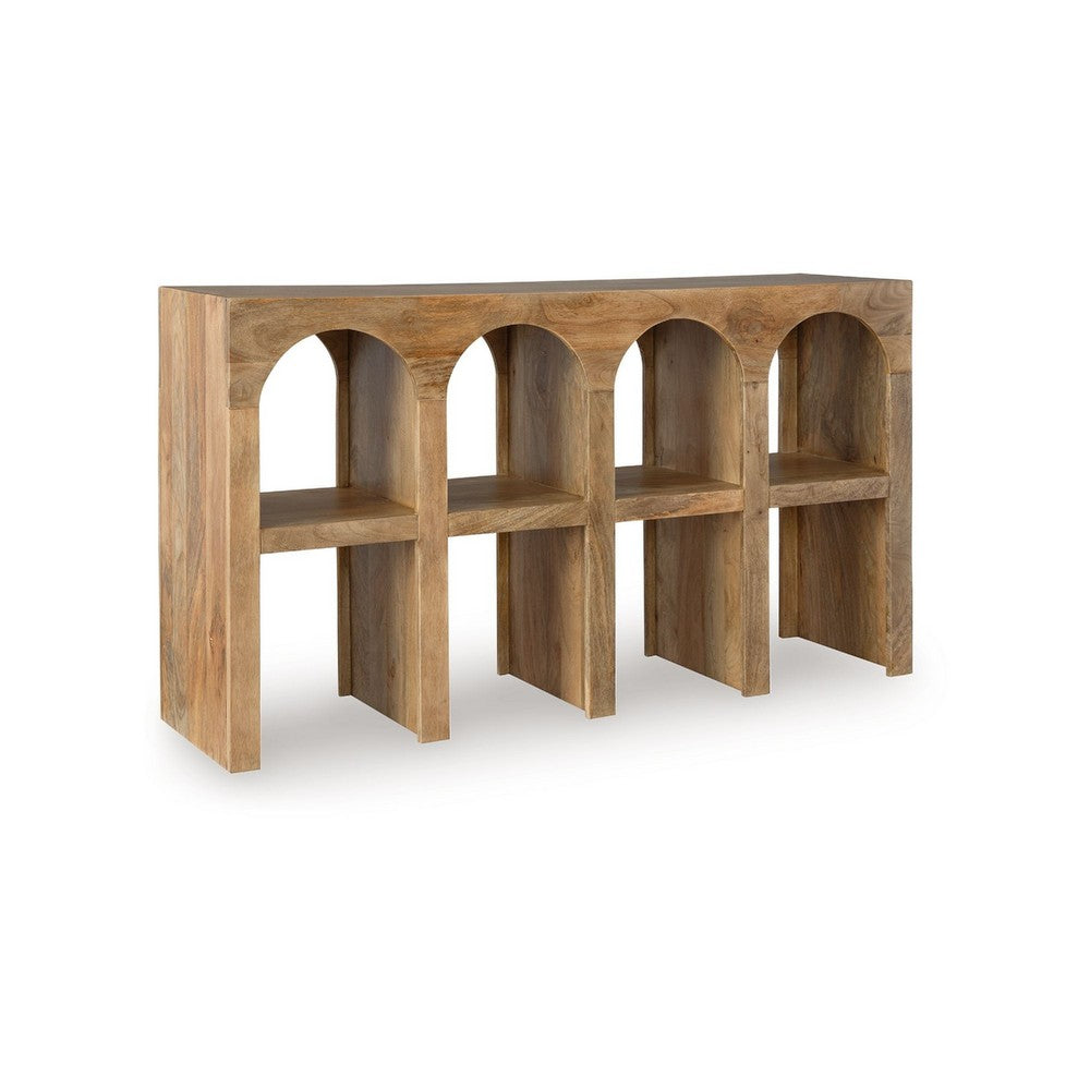 Soi Sofa Console Table | 52" Arch Design | 4 Shelves | Natural Brown
