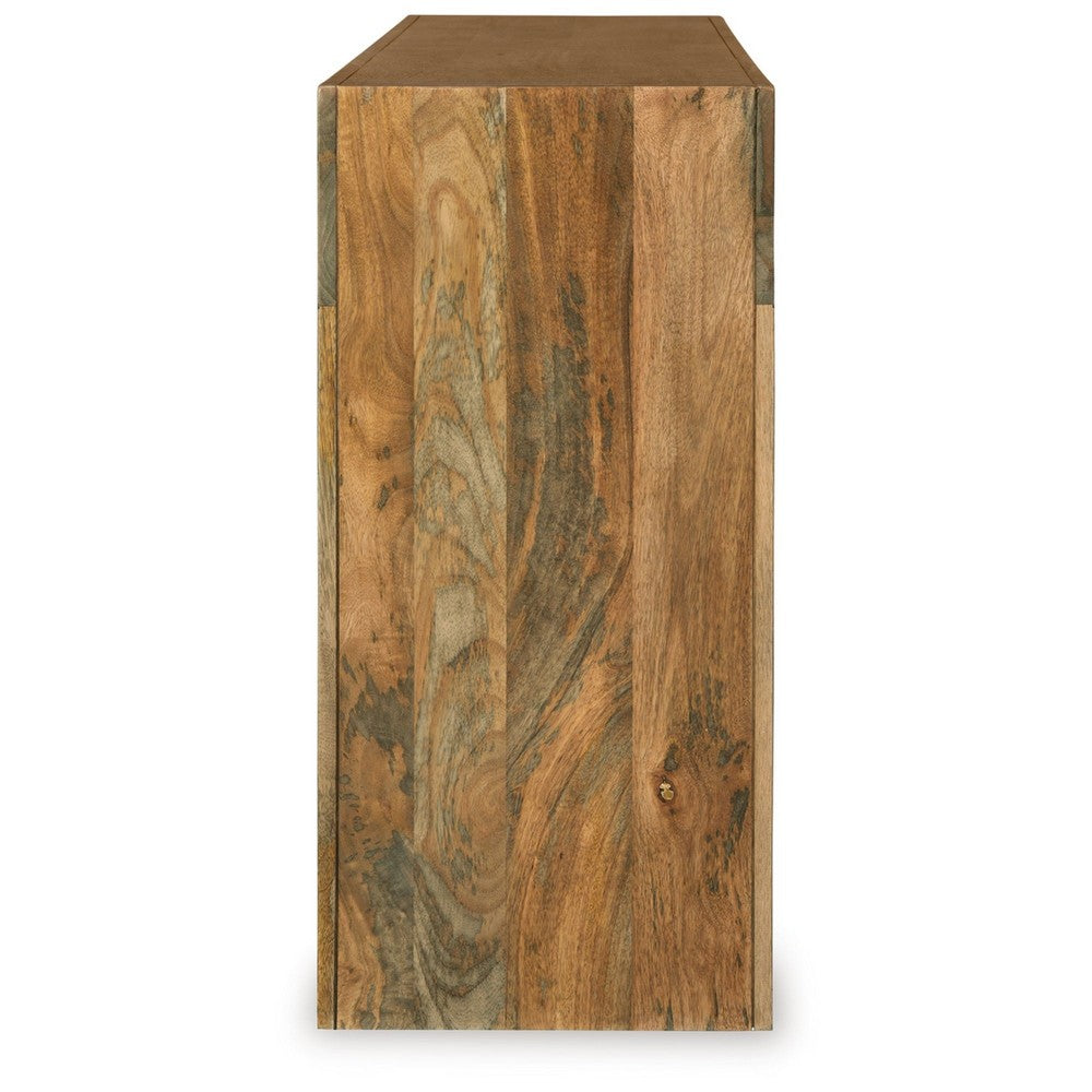 Soi Sofa Console Table | 52" Arch Design | 4 Shelves | Natural Brown