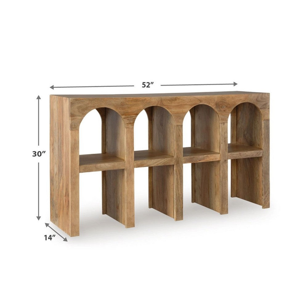 Soi Sofa Console Table | 52" Arch Design | 4 Shelves | Natural Brown