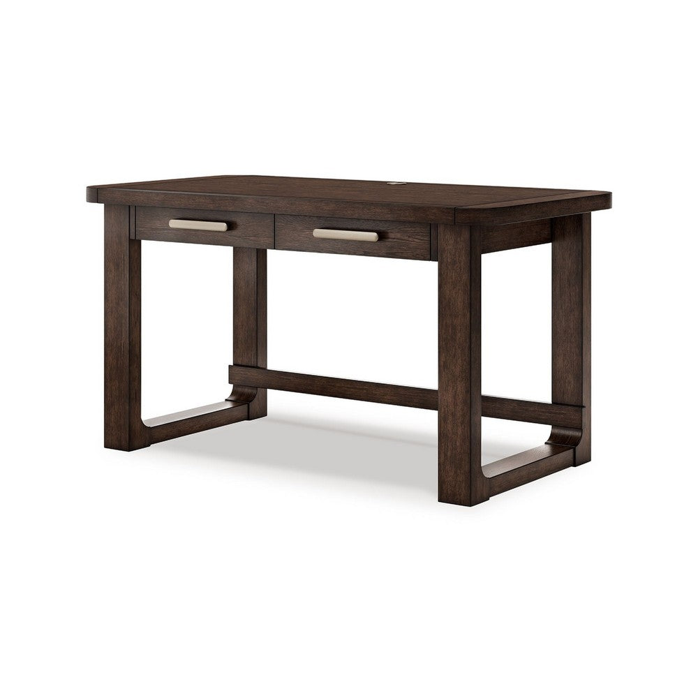 Kemu Home Office Desk | 56" Rectangular Top | 2 Drawers | Dark Brown