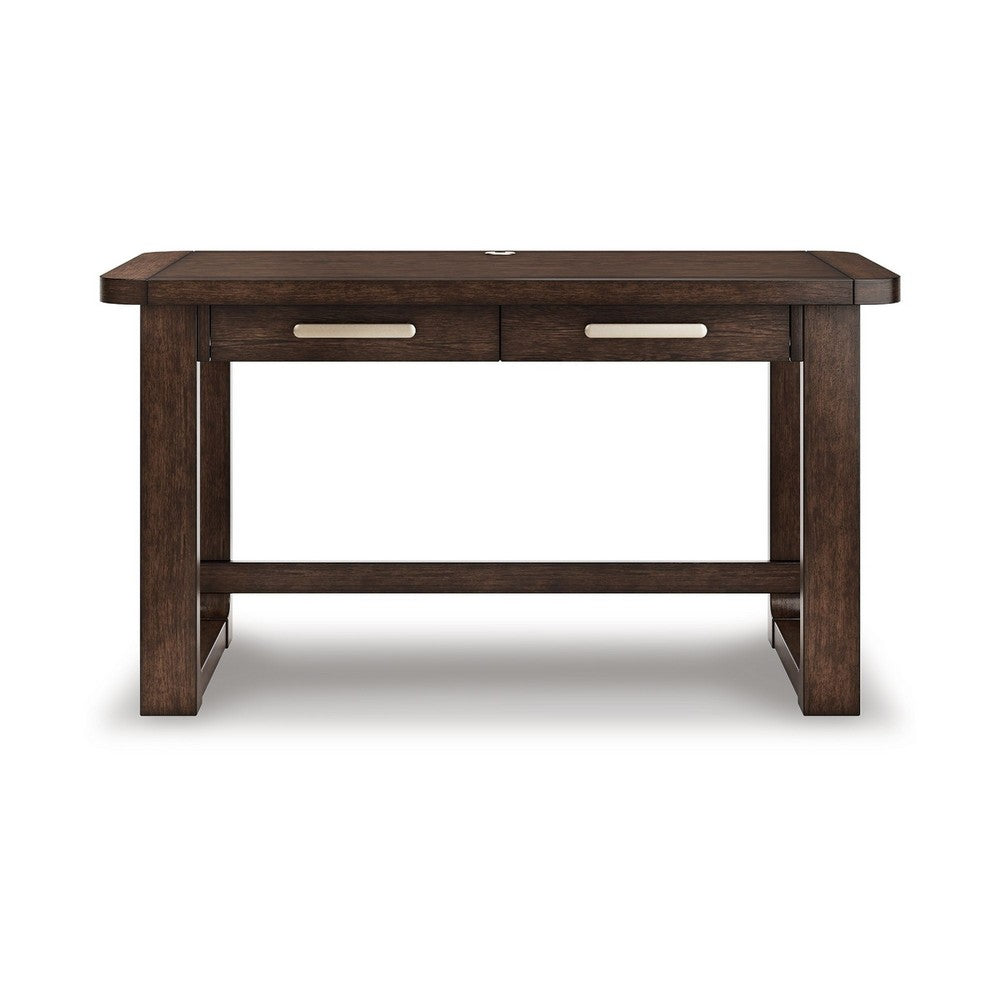 Kemu Home Office Desk | 56" Rectangular Top | 2 Drawers | Dark Brown