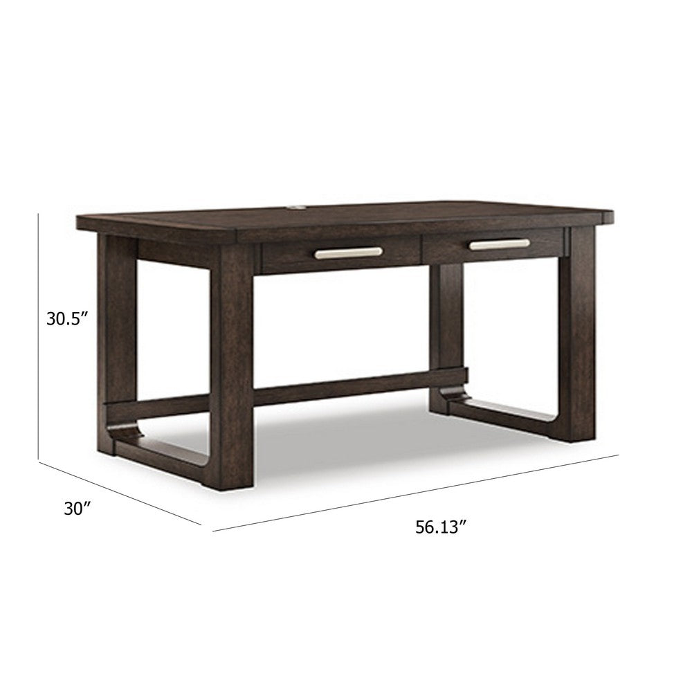 Kemu Home Office Desk | 56" Rectangular Top | 2 Drawers | Dark Brown