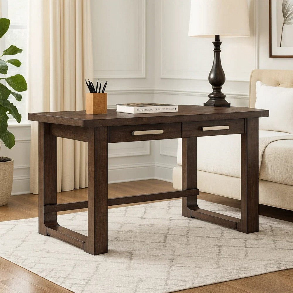 Kemu Home Office Desk | 56" Rectangular Top | 2 Drawers | Dark Brown