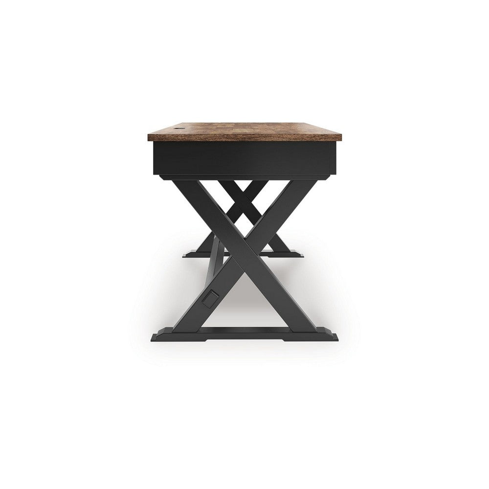 Fleur Office Desk | 60" Brown Top | 2 Drawers | Black Metal X Base