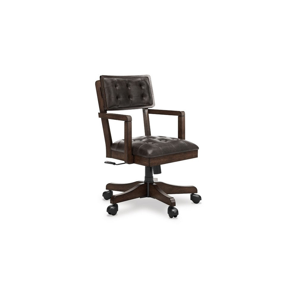 Kemu Home Office Chair | Adjustable Height | Dark Brown Faux Leather
