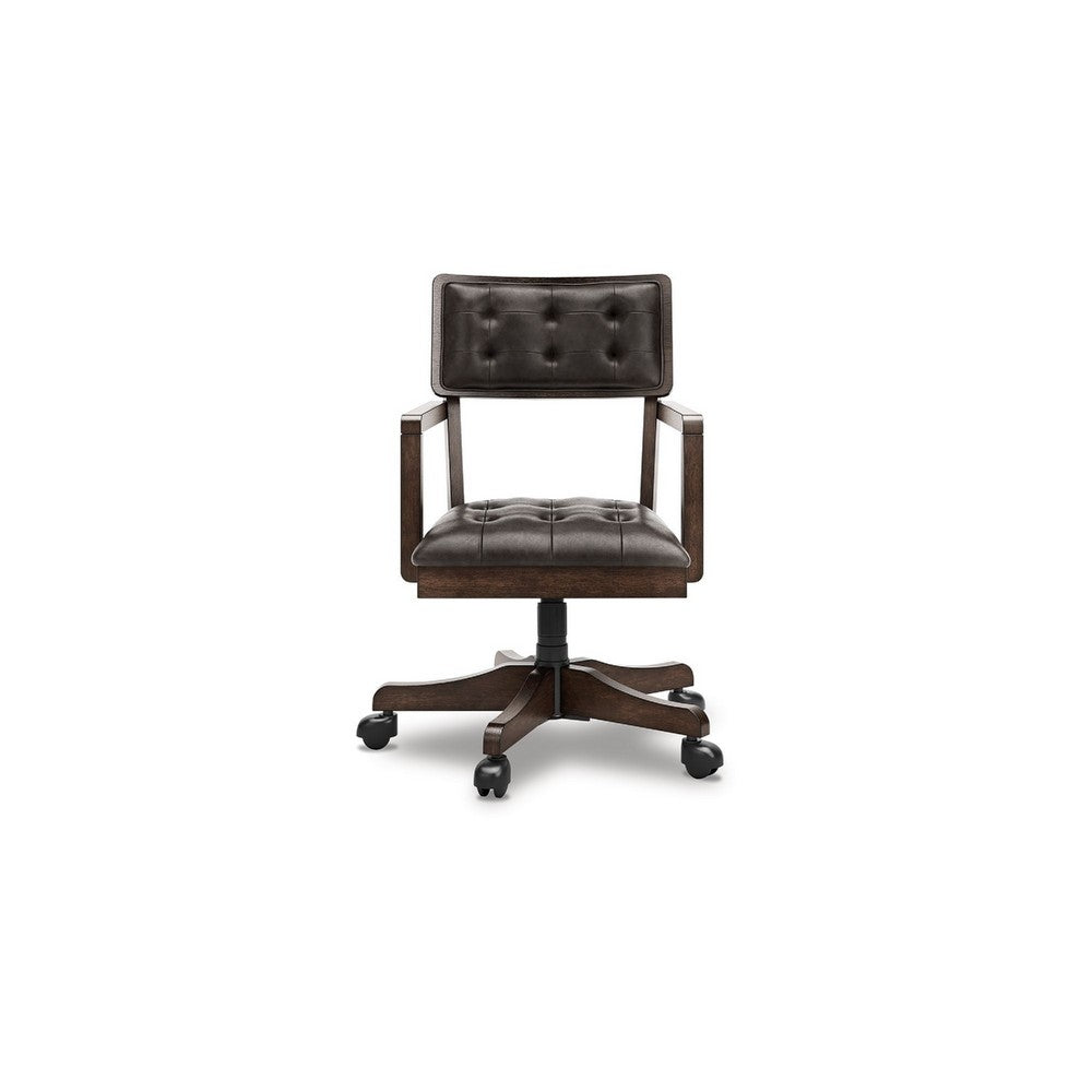 Kemu Home Office Chair | Adjustable Height | Dark Brown Faux Leather