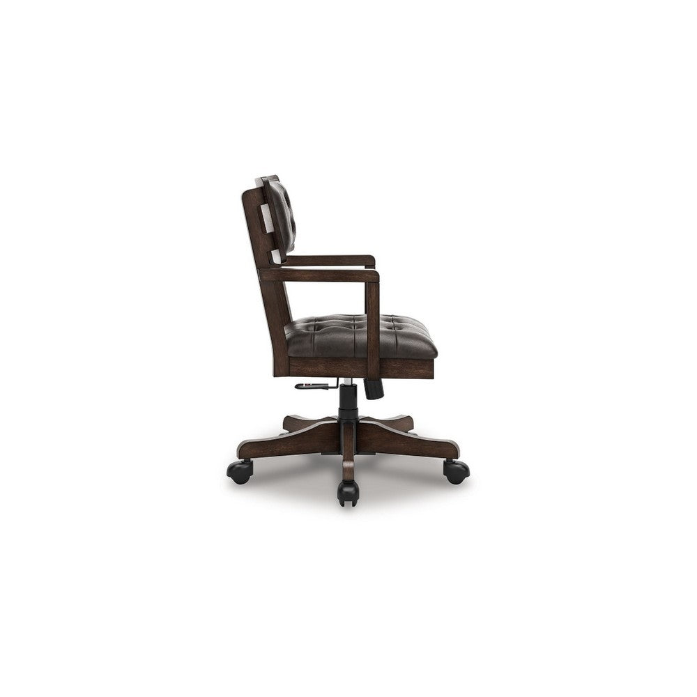 Kemu Home Office Chair | Adjustable Height | Dark Brown Faux Leather