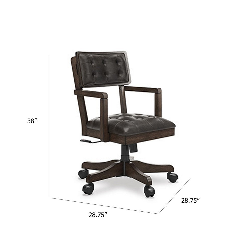 Kemu Home Office Chair | Adjustable Height | Dark Brown Faux Leather
