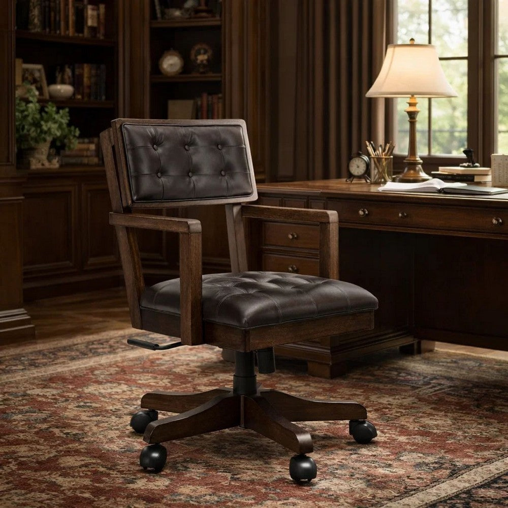 Kemu Home Office Chair | Adjustable Height | Dark Brown Faux Leather