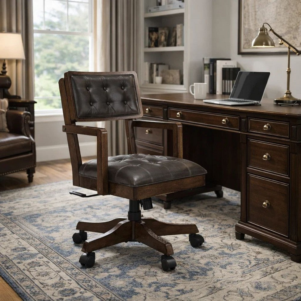 Kemu Home Office Chair | Adjustable Height | Dark Brown Faux Leather